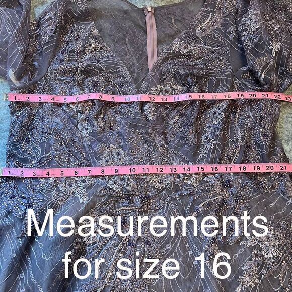 Mac Duggal Size 16 Purple Embellished 3/4 Long Sleeve V-Neck Midi Tea Dress Gown - Picture 6 of 7